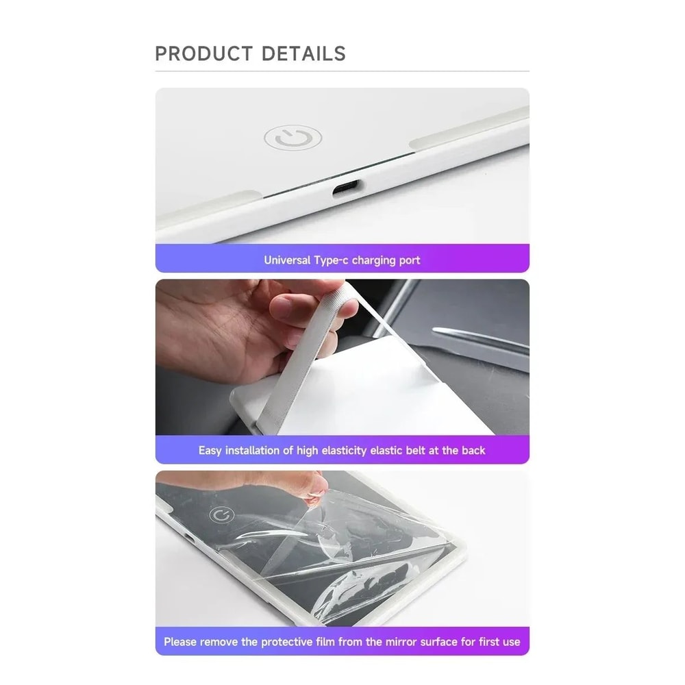 Rechargeable LED Car Sun Visor Makeup Mirror 7