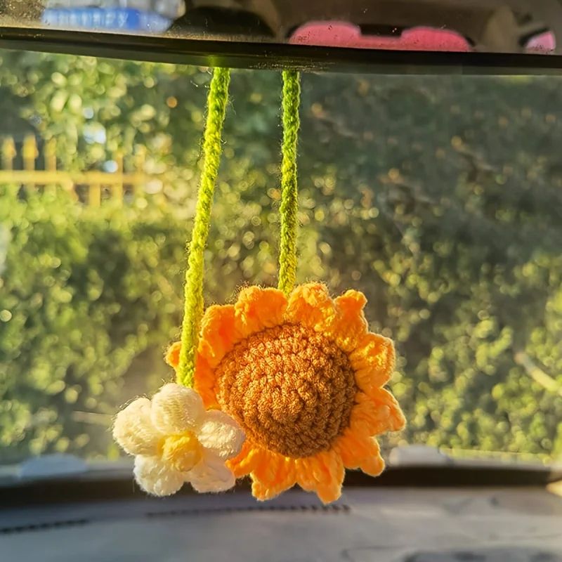 Handmade Woven Sunflower Car Hanging Pendant 5