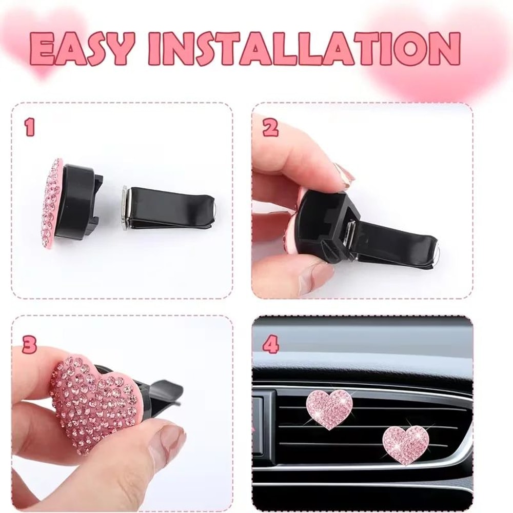 Sparkling Crystal Heart Car Vent Clips 2 Pack 6