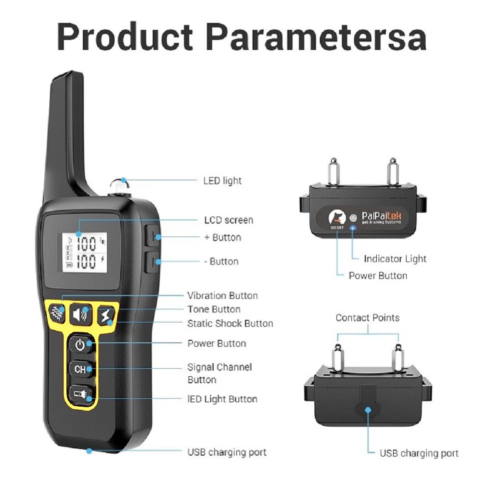 Waterproof Rechargeable Dog Training Collar With Remote 1
