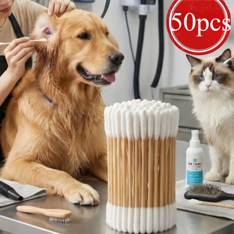 Professional Bamboo Pet Ear Cleaning Cotton Swabs 1