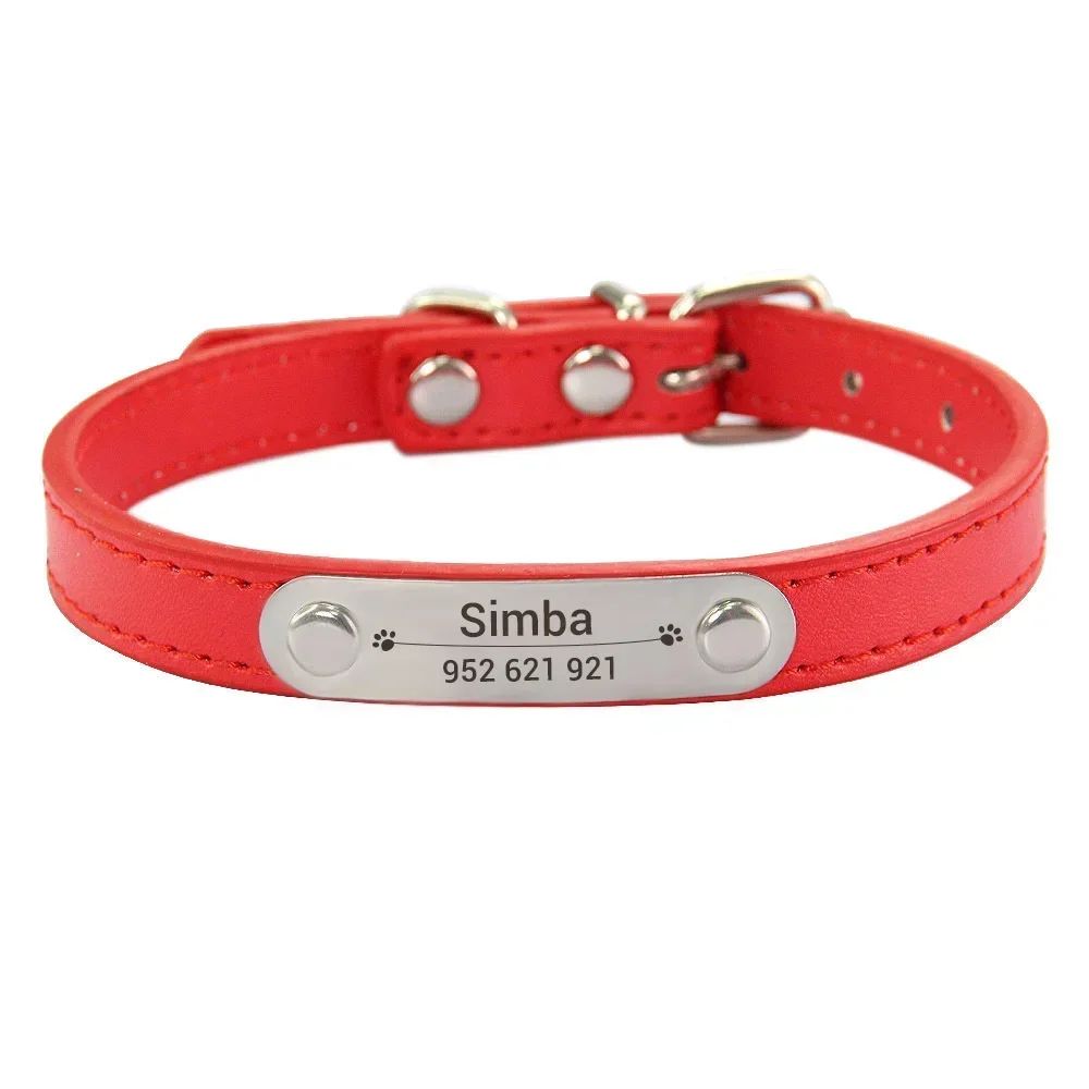 Personalized PU Leather Dog Collar With Engraved Name ID 9
