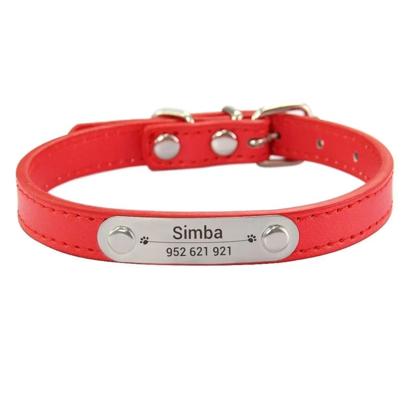 Personalized PU Leather Dog Collar With Engraved Name ID 9