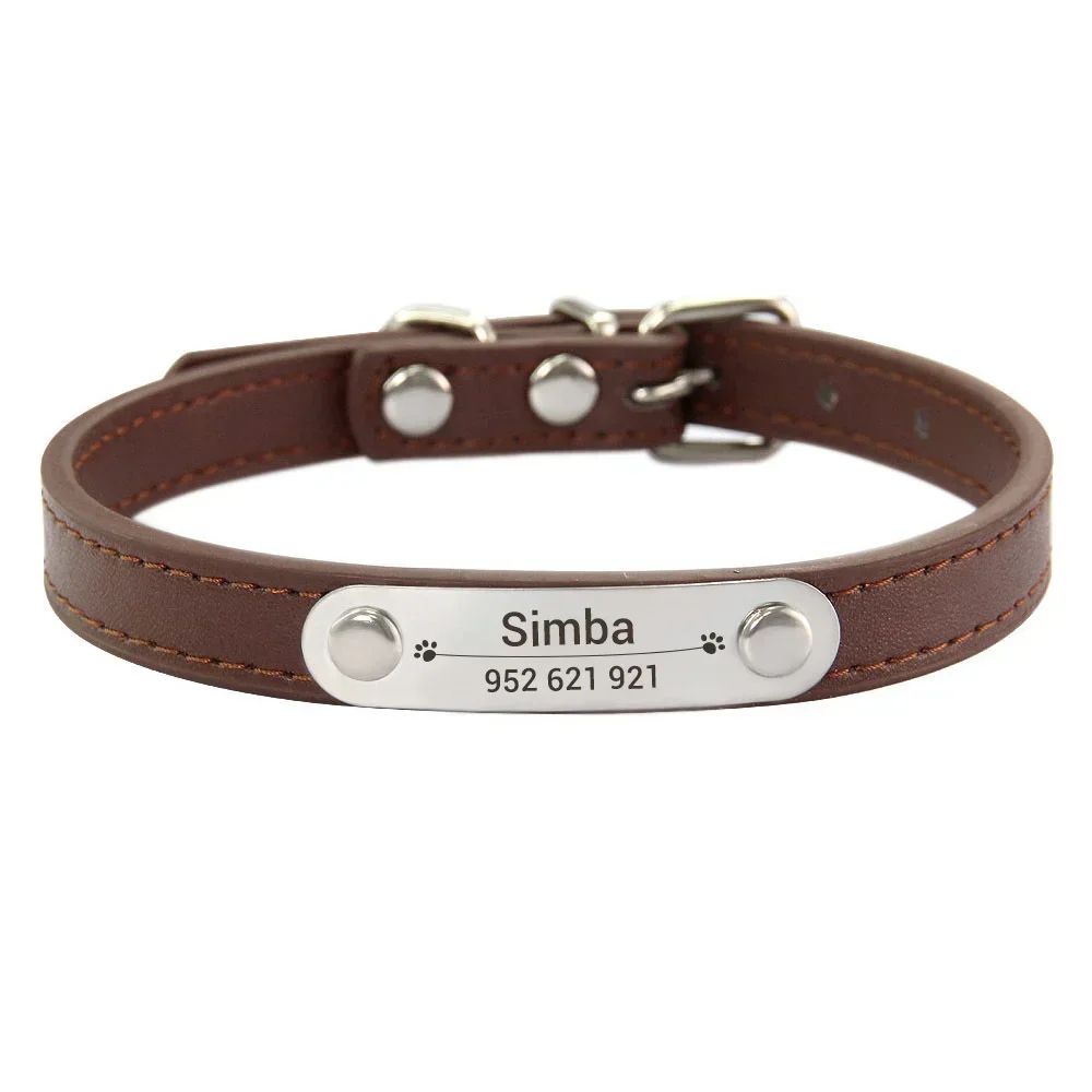 Personalized PU Leather Dog Collar With Engraved Name ID 12