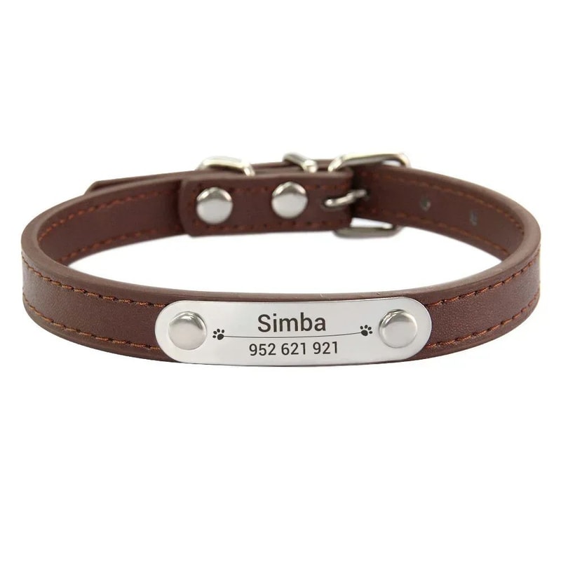 Personalized PU Leather Dog Collar With Engraved Name ID 12
