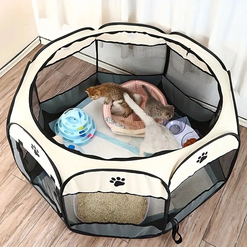 WhiteGray Foldable Waterproof Octagonal Pet Tent For Cats And Small Pets 0