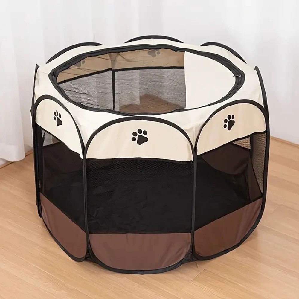 WhiteGray Foldable Waterproof Octagonal Pet Tent For Cats And Small Pets 1