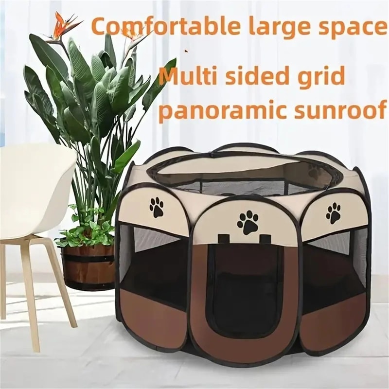 WhiteGray Foldable Waterproof Octagonal Pet Tent For Cats And Small Pets 6