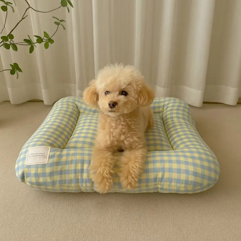 Soft Breathable Plaid Dog Bed Cushion 2