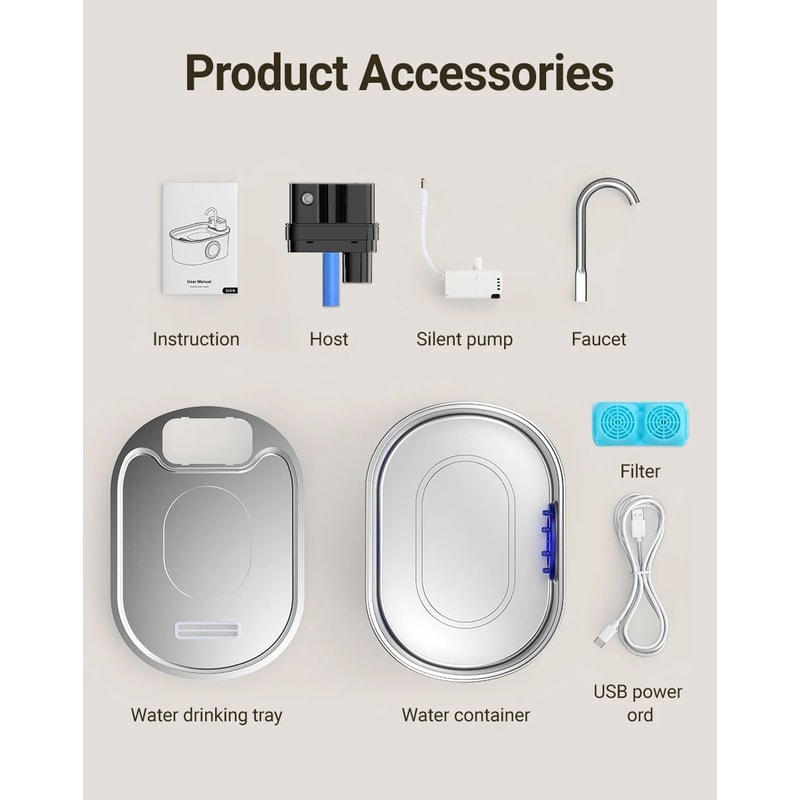 ROJECO Smart Stainless Steel Pet Water Fountain 9