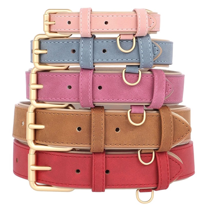 Soft Padded PU Leather Dog Collar And Leash Set 1