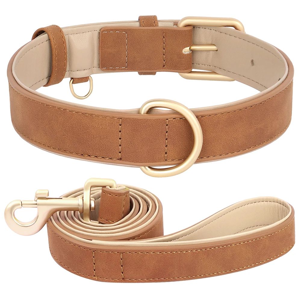 Soft Padded PU Leather Dog Collar And Leash Set 14