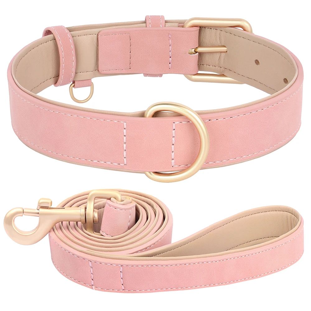Soft Padded PU Leather Dog Collar And Leash Set 10