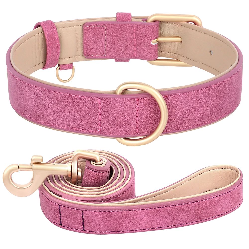 Soft Padded PU Leather Dog Collar And Leash Set 11