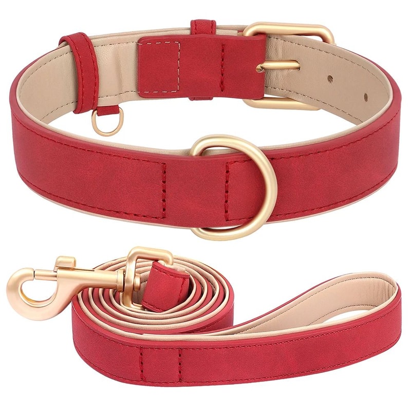 Soft Padded PU Leather Dog Collar And Leash Set 12