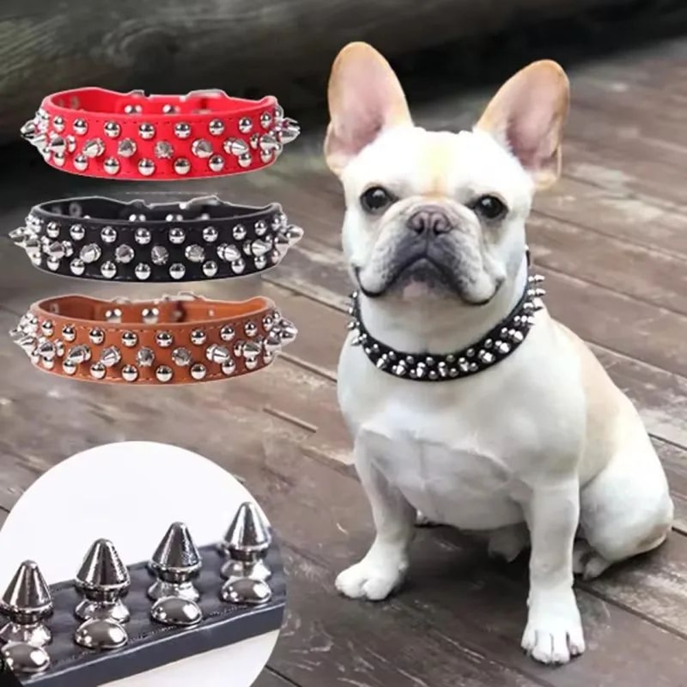 Adjustable PU Leather Spike Pet Collar 4