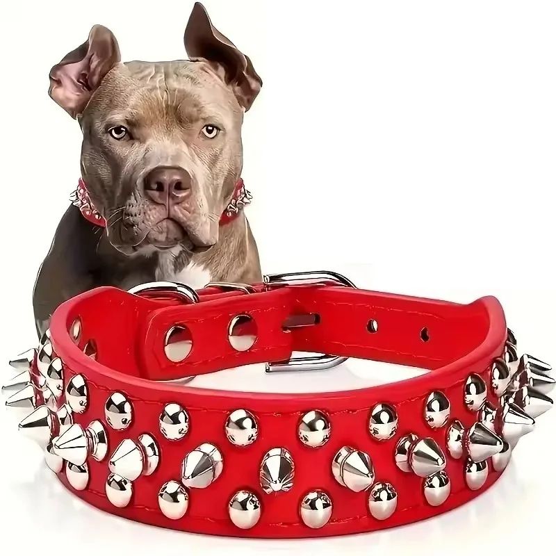 Adjustable PU Leather Spike Pet Collar 7