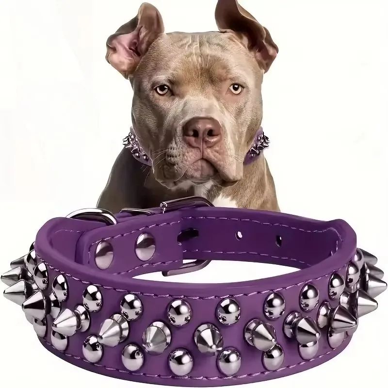Adjustable PU Leather Spike Pet Collar 9
