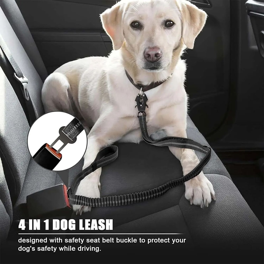 Reflective Tactical Bungee Dog Leash With Seatbelt 2