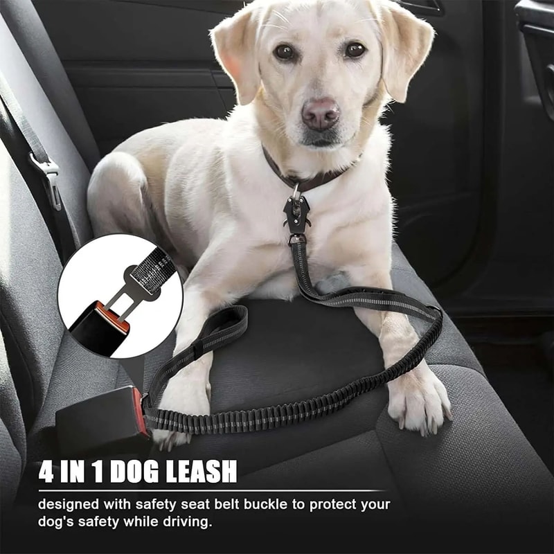 Reflective Tactical Bungee Dog Leash With Seatbelt 2