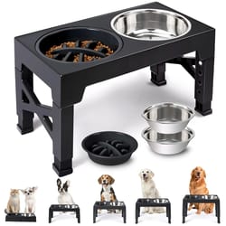 adjustable elevated dog feeder with stainless steel bowls
