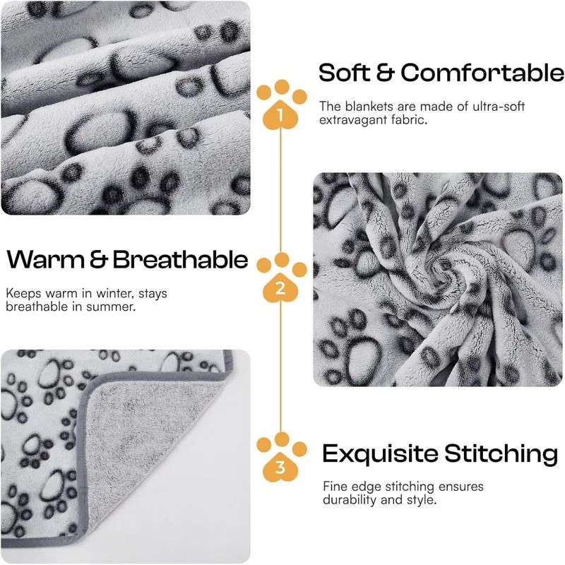 Soft Fluffy Paw Print Pet Blanket Set 2