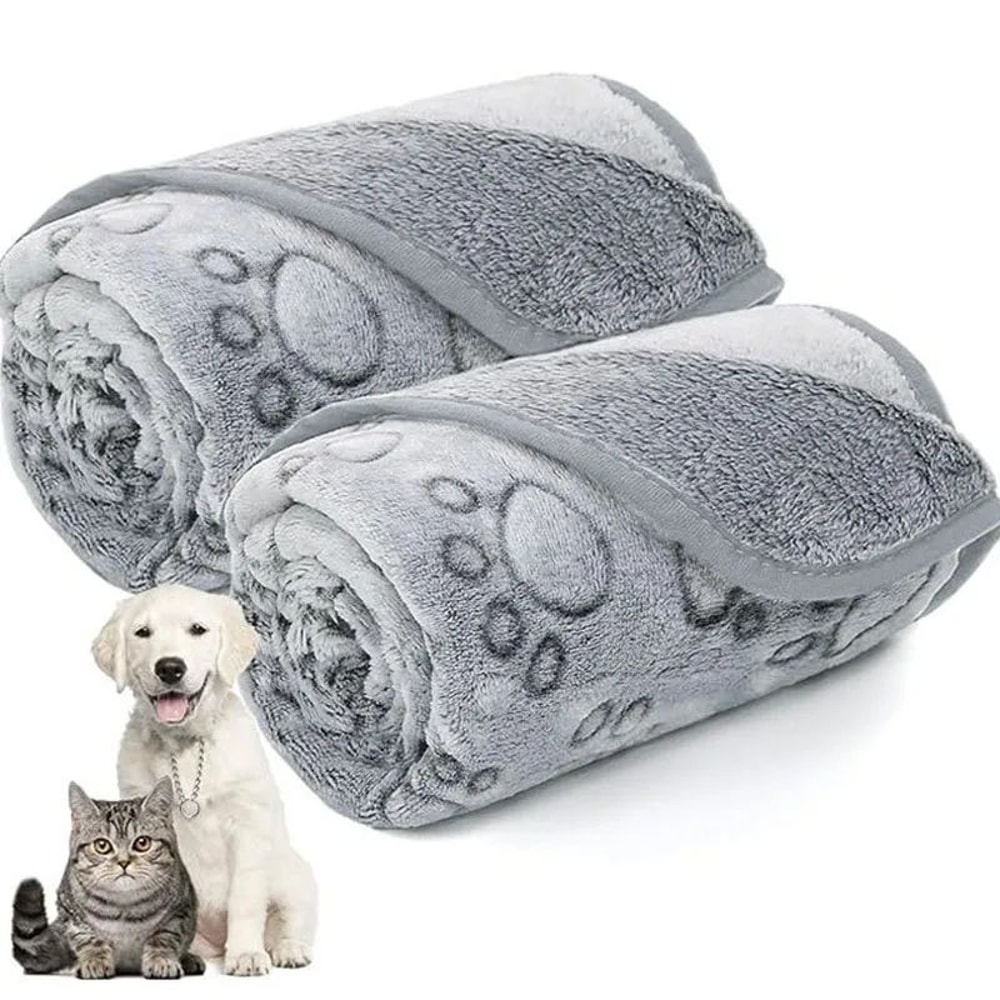 Soft Fluffy Paw Print Pet Blanket Set 6