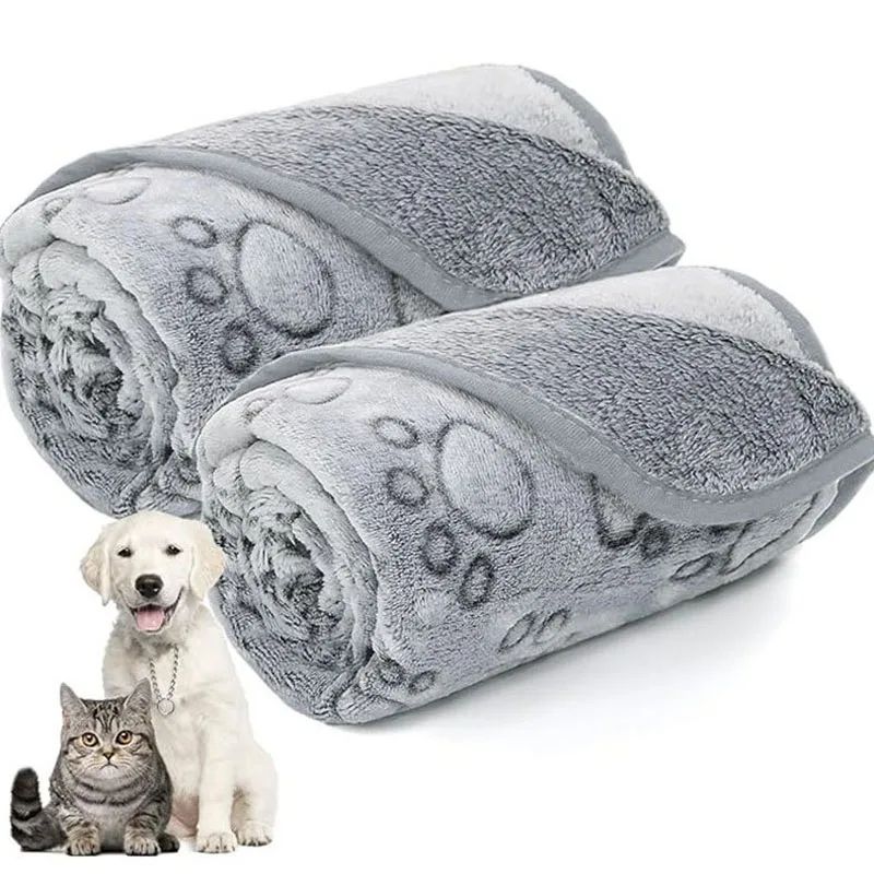 Soft Fluffy Paw Print Pet Blanket Set 6