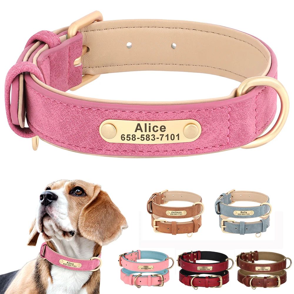 Personalized PU Leather Dog Collar With Engraved Nameplate 0