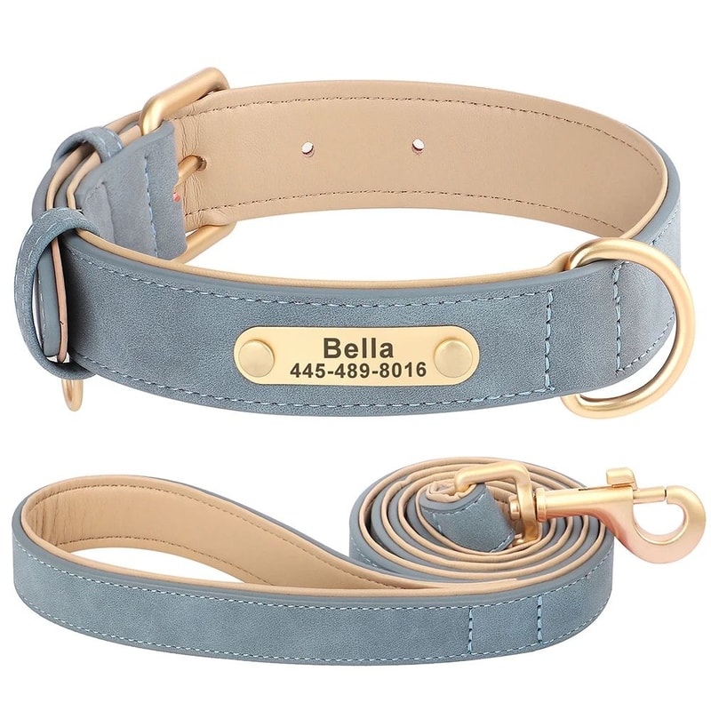 Personalized PU Leather Dog Collar With Engraved Nameplate 20