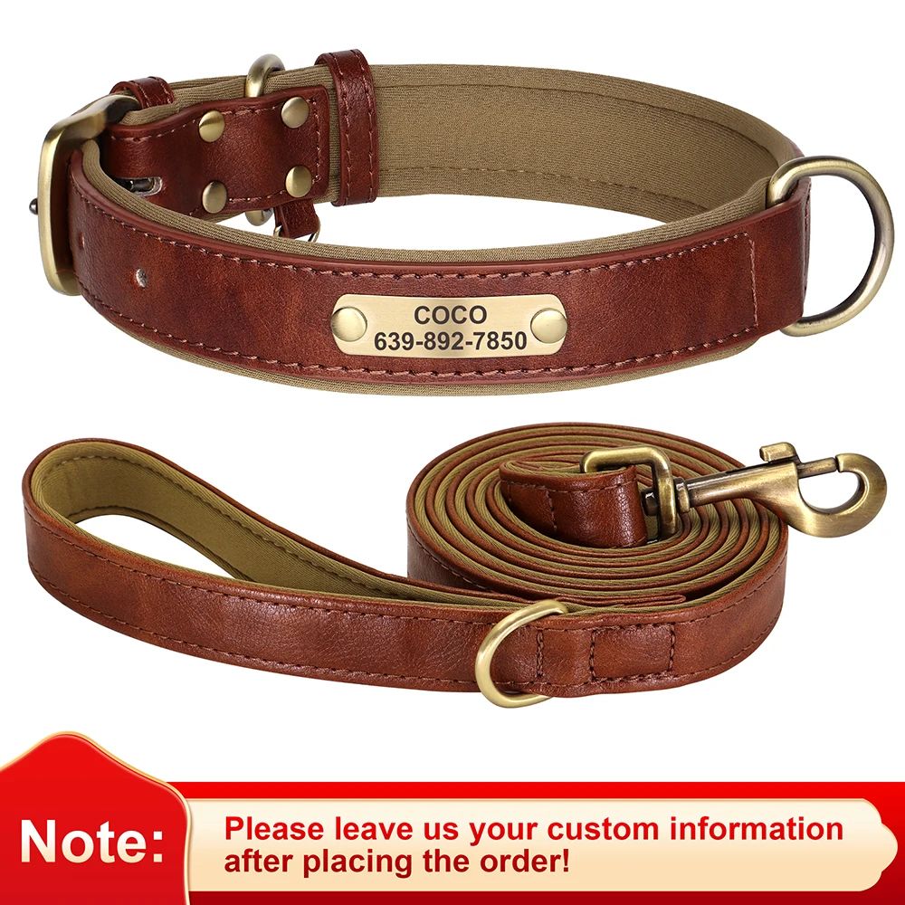 Personalized PU Leather Dog Collar With Engraved Nameplate 23