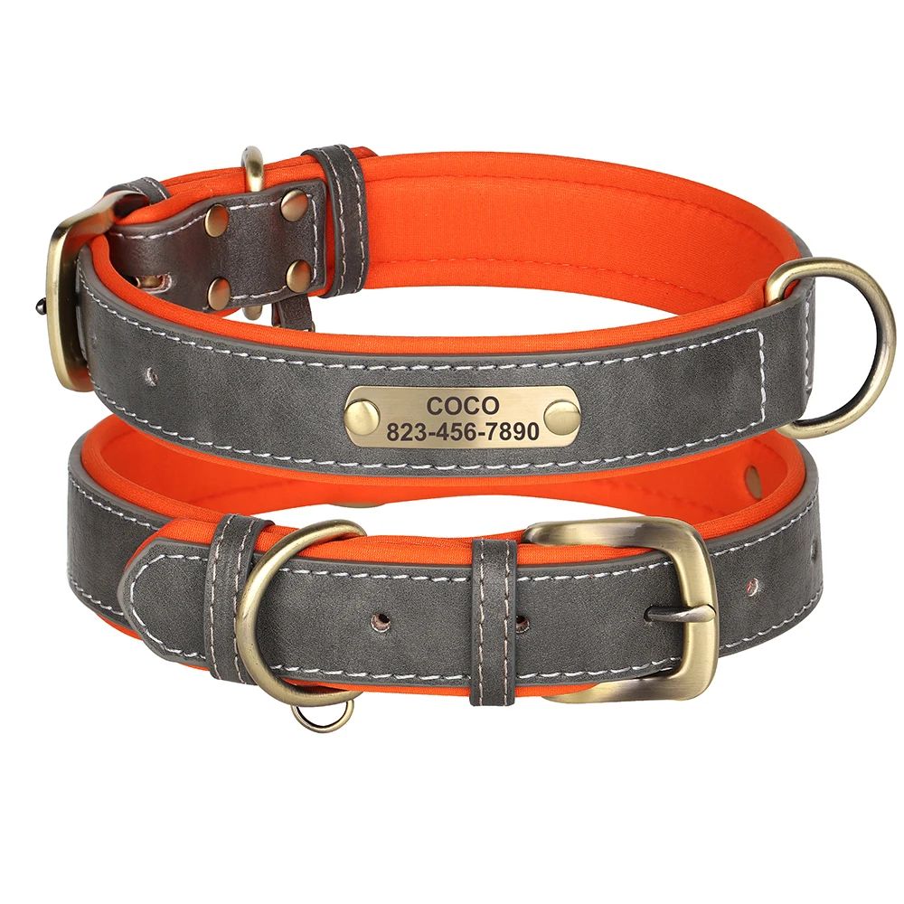 Personalized PU Leather Dog Collar With Engraved Nameplate 9