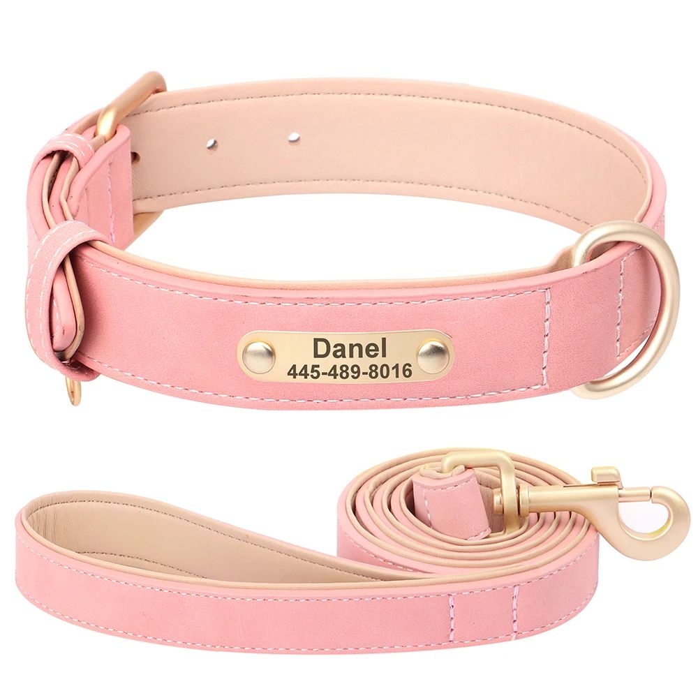 Personalized PU Leather Dog Collar With Engraved Nameplate 16