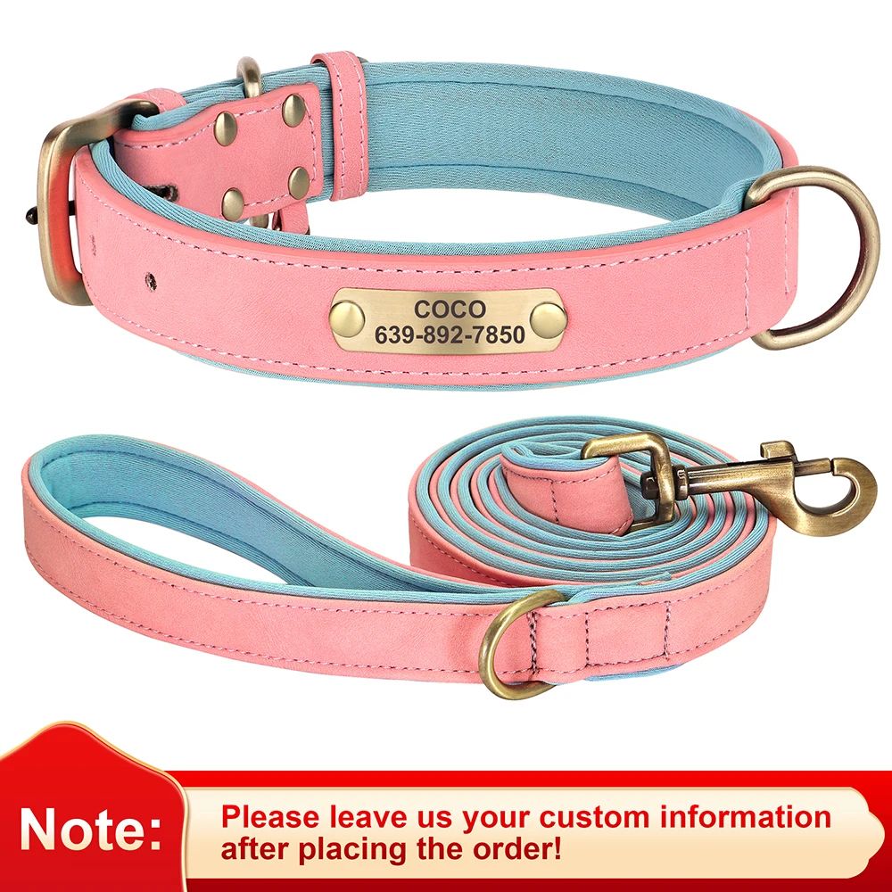 Personalized PU Leather Dog Collar With Engraved Nameplate 24