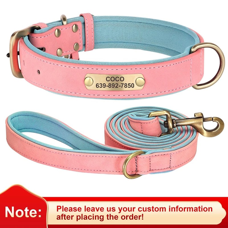 Personalized PU Leather Dog Collar With Engraved Nameplate 24