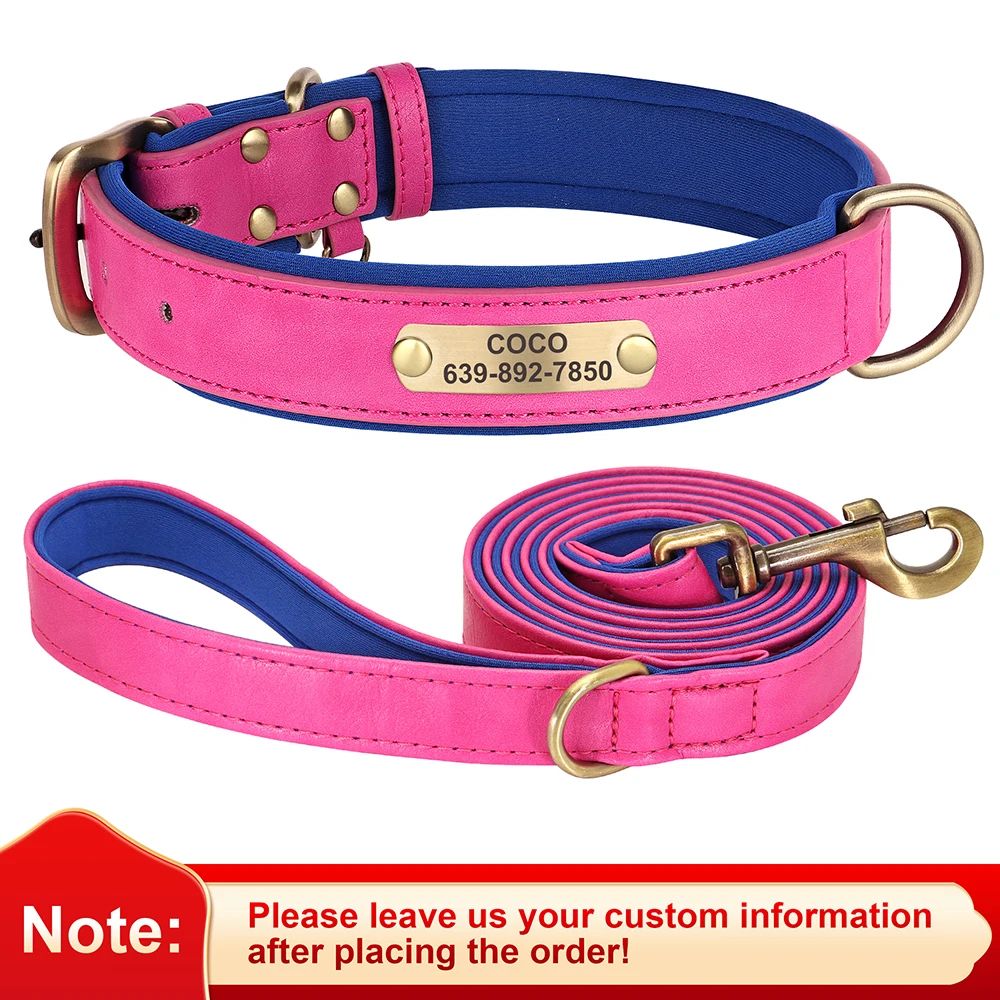 Personalized PU Leather Dog Collar With Engraved Nameplate 25