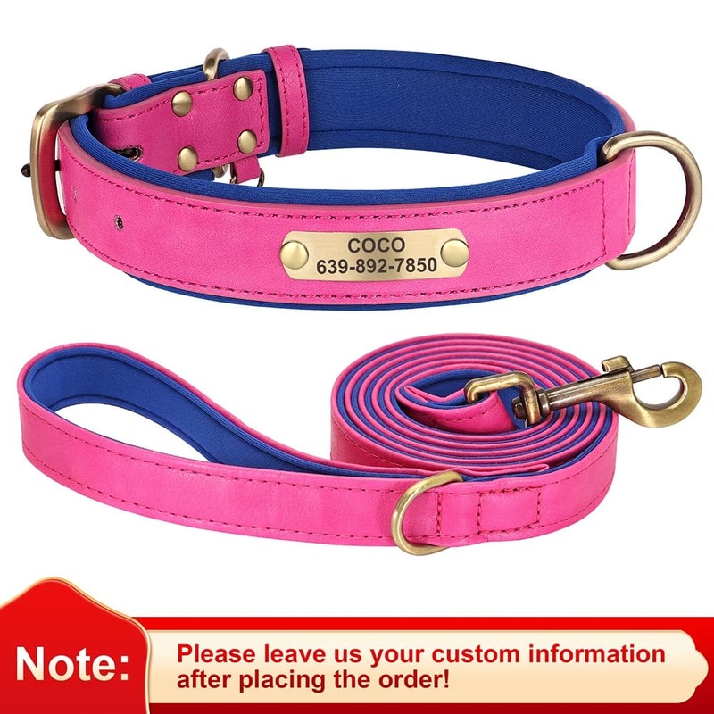Personalized PU Leather Dog Collar With Engraved Nameplate 25