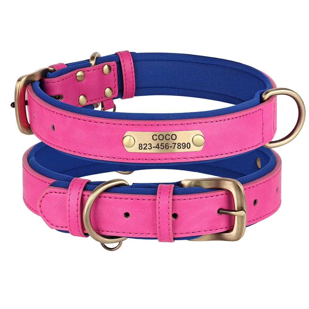 Personalized PU Leather Dog Collar With Engraved Nameplate 11