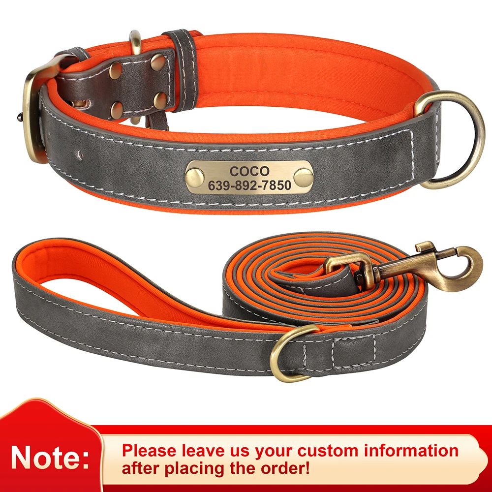Personalized PU Leather Dog Collar With Engraved Nameplate 26