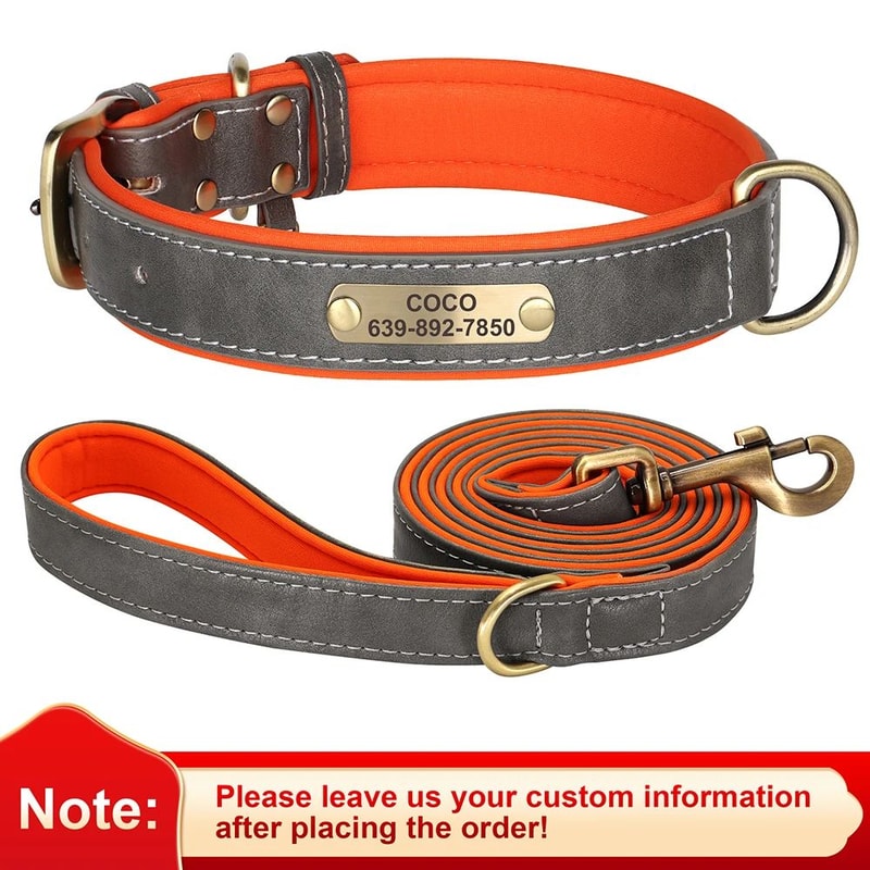 Personalized PU Leather Dog Collar With Engraved Nameplate 26