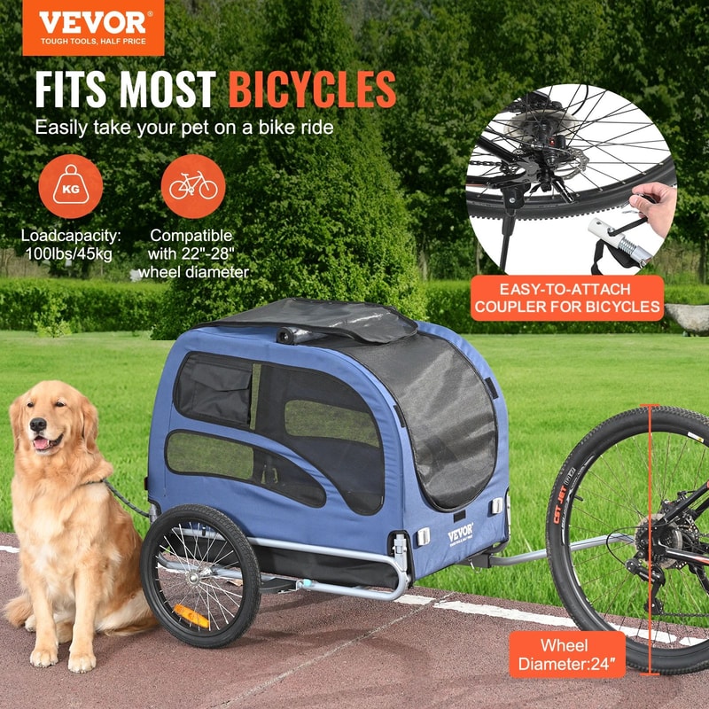 Collapsible Dog Bike Trailer And Pet Travel Cart 1