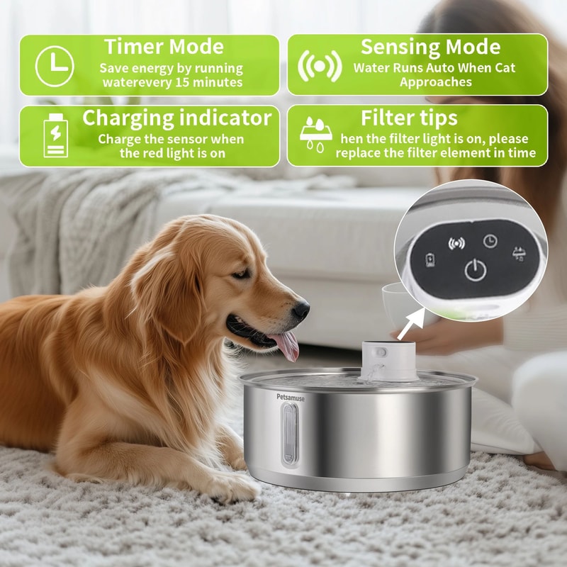 8L Automatic Stainless Steel Pet Water Fountain 9