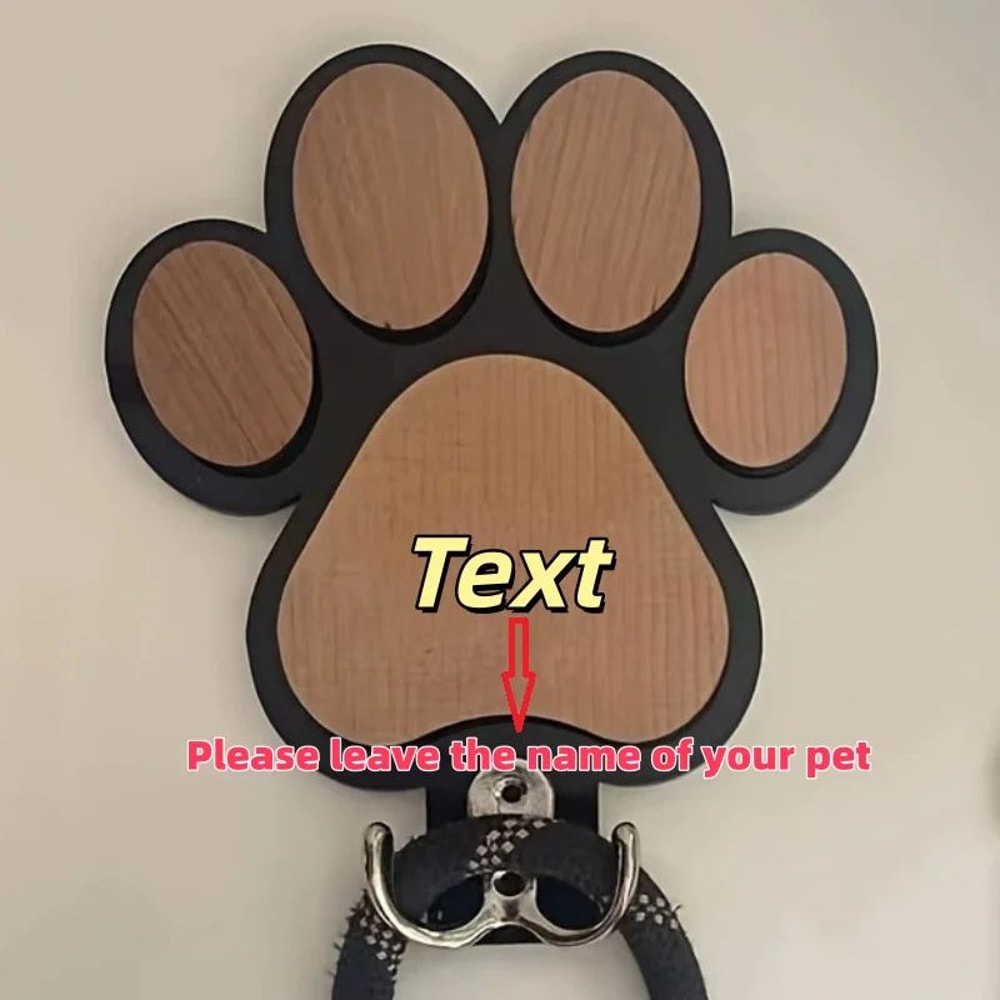 Custom Wooden Paw Print Dog Leash Wall Hook 4