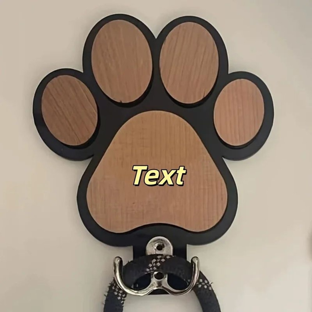 Custom Wooden Paw Print Dog Leash Wall Hook 7