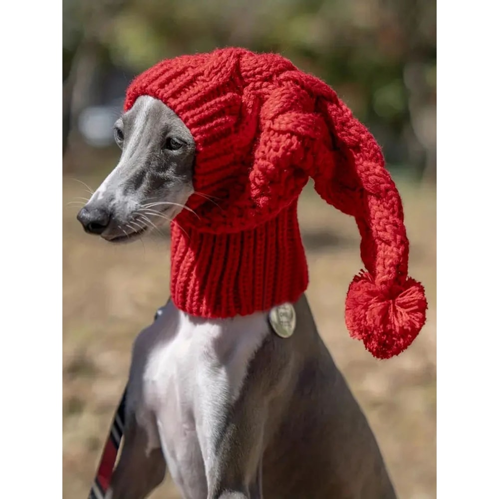 Hand Knit Winter Beanie Hat For Greyhound And Large Dogs 0