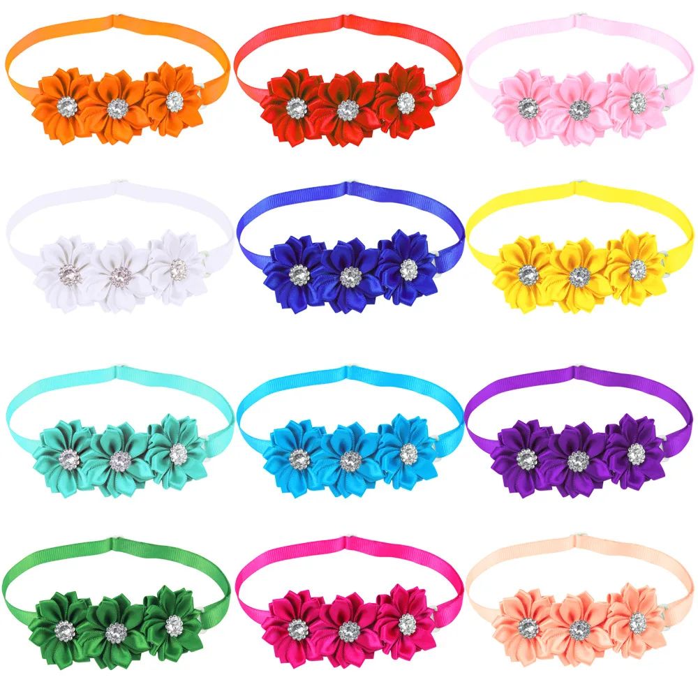 Cute Flower Pet Bow Ties With Diamond Decor 1