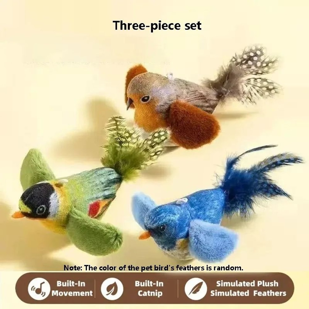 Interactive Bird Sound Plush Cat Toy With Elastic Rope 10