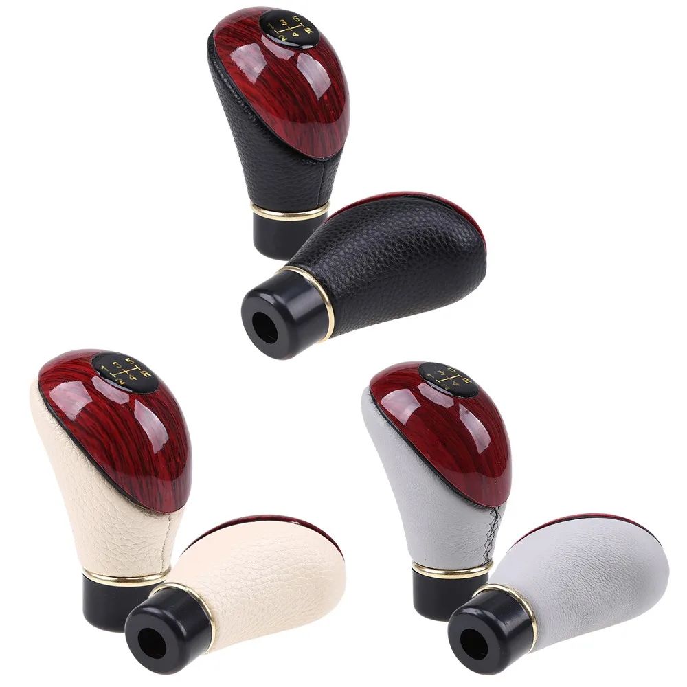 Universal Wooden PU Leather Manual Gear Shift Knob 6