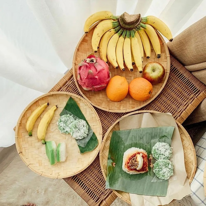 Handwoven Bamboo Fruit Bread Basket Storage Tray 8