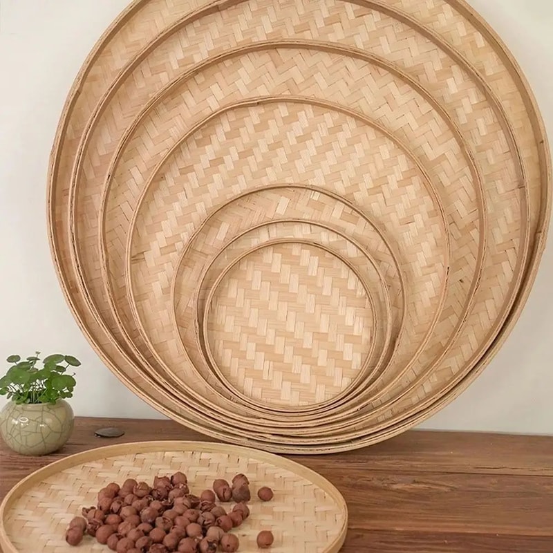 Handwoven Bamboo Fruit Bread Basket Storage Tray 10
